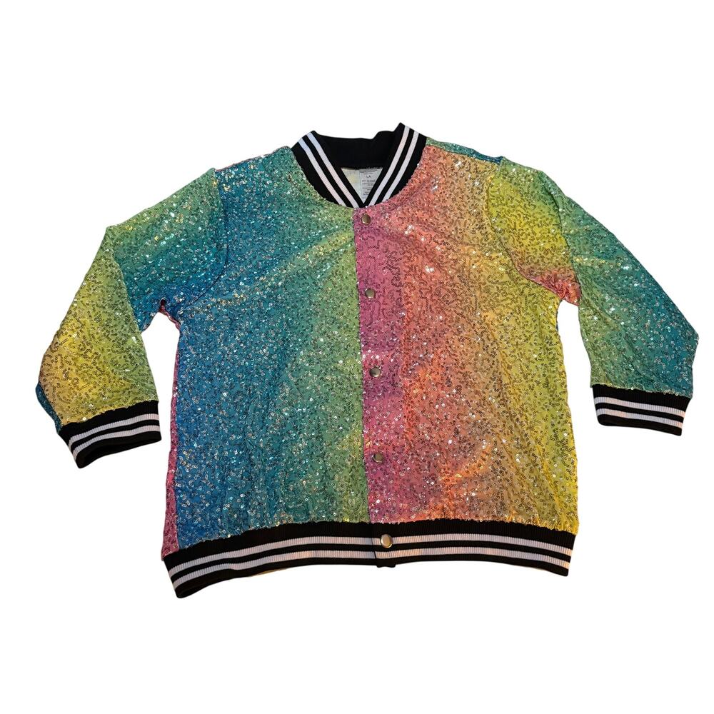 Weissman Rainbow Ombre Sequin Bomber Jacket Performance Festival Wear Size Large